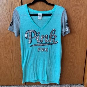 PINK V-neck Sequin Tee